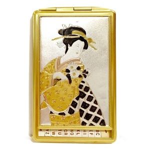 Vintage Japanese Woman Metal Pocket Address Book Gold Silver Black Asia
